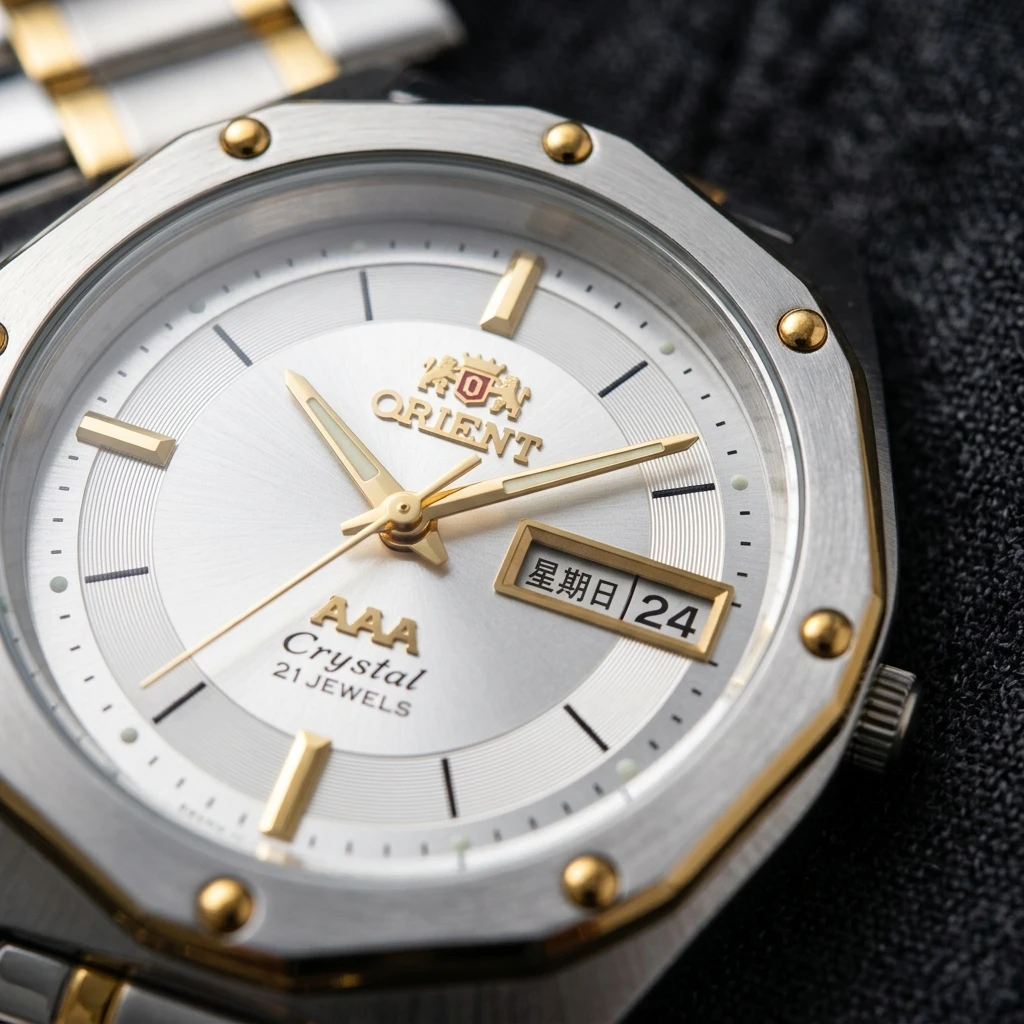 Japan Orient Automatic Mechanical Men Watch Octagonal Case Dual Day Date Luminous 30M Waterproof Stainless Steel Wristwatch view 5