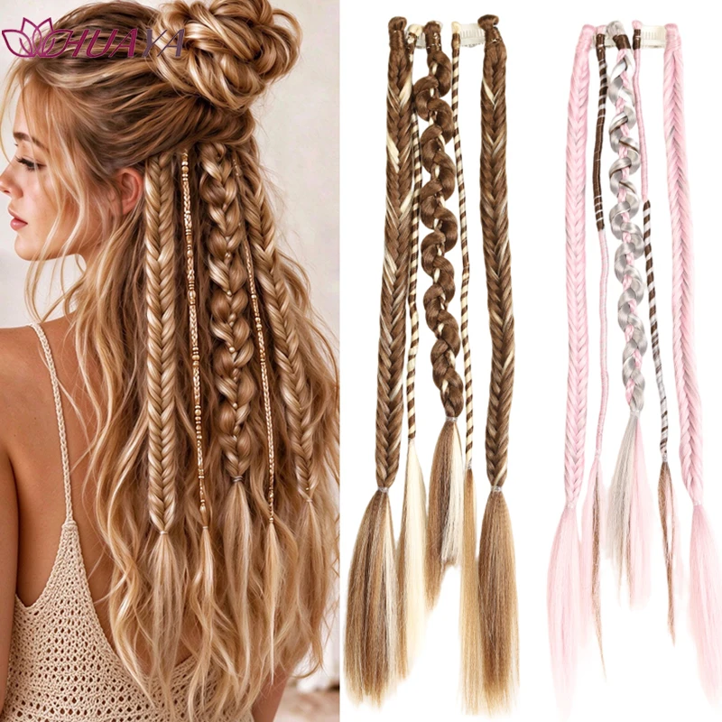 BB clip-on braided hair long synthetic boxed braid wig piece Y2K Halloween party Bohemian braided hair for ladies only.