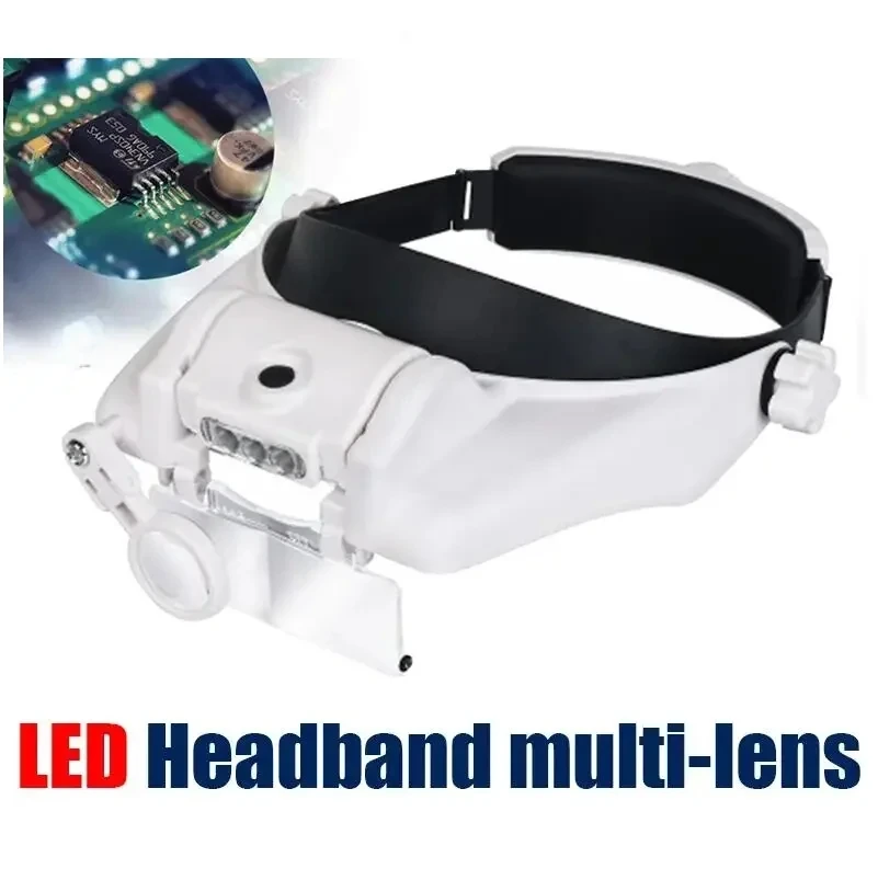 Magnifier 10x 15x 20x 25x Adjustable Lens Loupe Headband Magnifying Glass with LED Light for Jewelry Appraisal Repair Watch