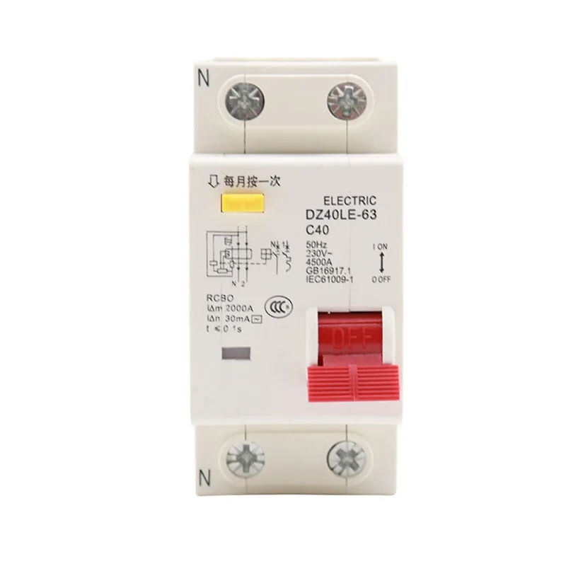 DZ40LE-63 230V 1P+N Residual Current Circuit Breaker with Over and Short Current Leakage Protection RCBO