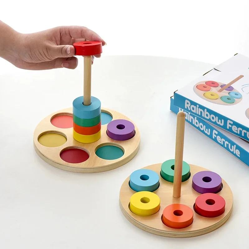 Kinder Montessori Regenbogen Blöcke Spielzeug Farbe Form Passenden Stapeln Spiel Pädagogisches Holz Spielzeug Für Kleinkind Feinmotorik Training