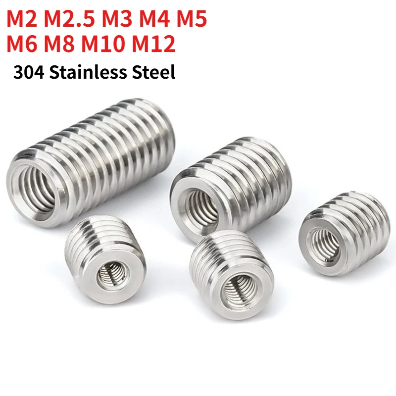 M2 M2.5 M3 M4 M5 M6 M8 M10 M12 304 Stainless Steel Threaded Insert Nut Internal External Thread Adapter Nut Thread Repair Insert