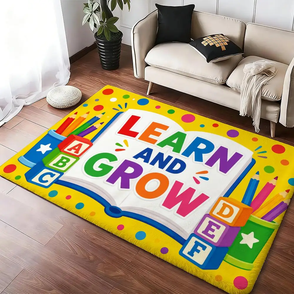 Learn and Grow Classroom Floor Mat Soft Thickened Absorbent Non-Slip Bedroom Living Room Door Mat Home Decor Flannel Rugs