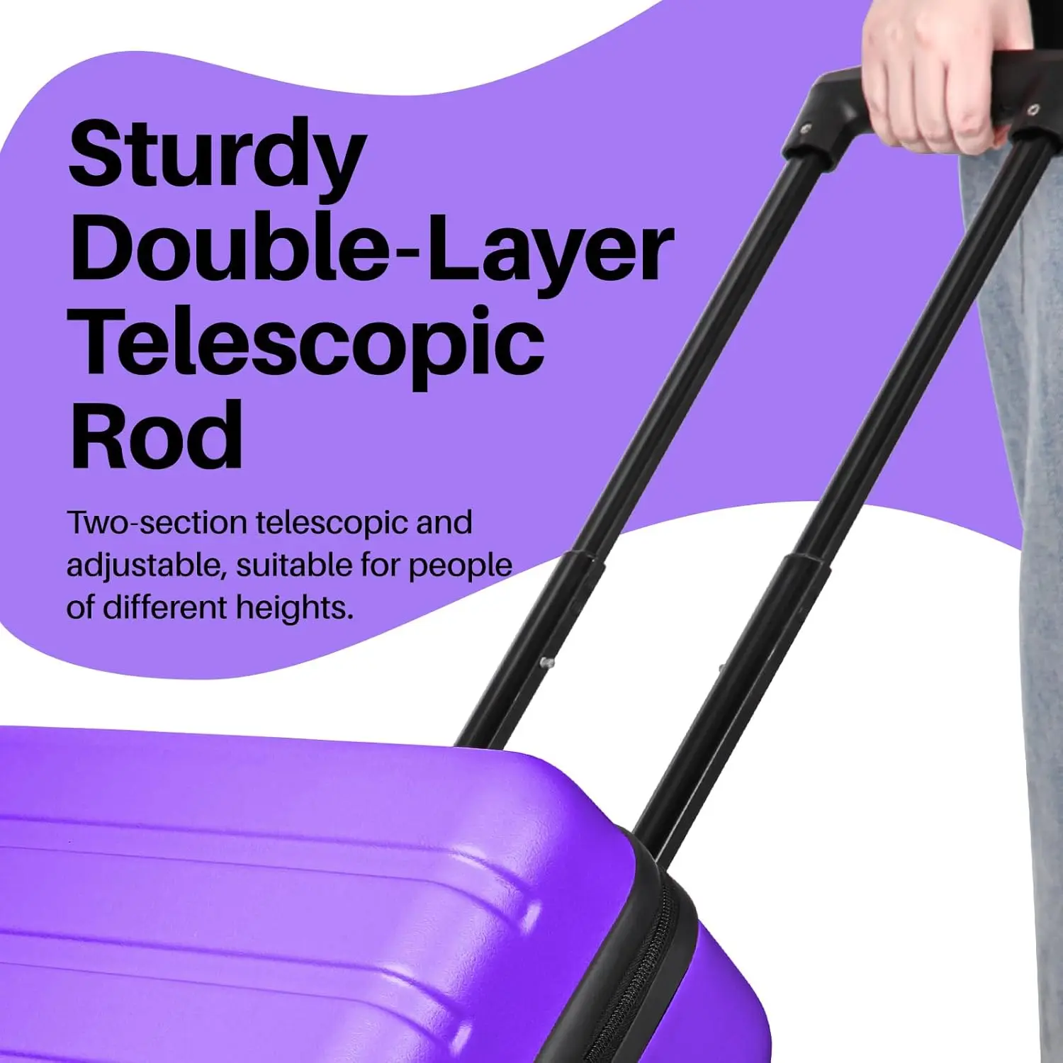 軽量ABSハードサイドスーツケース、USBポート、ホイール、TSAロック付き、バイオレットパープル、28インチ、大型チェックインバッグ