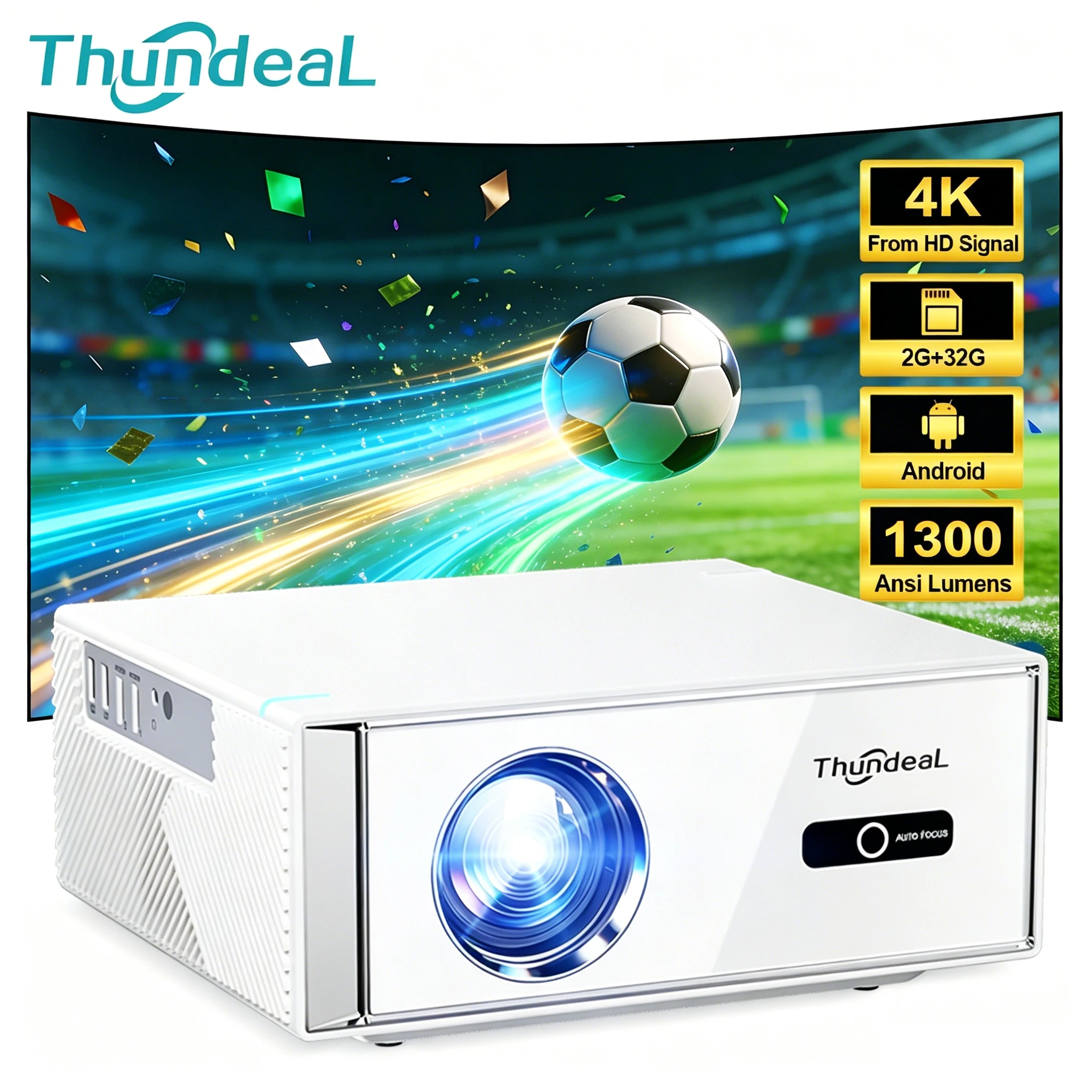ThundeaL TD95W 2GB 32GB Android-Projektor 1080P Full HD 4K-kompatibel WiFi 5G Bluetooth Heimkino Mini Outdoor-Kino Meeting-Projektor