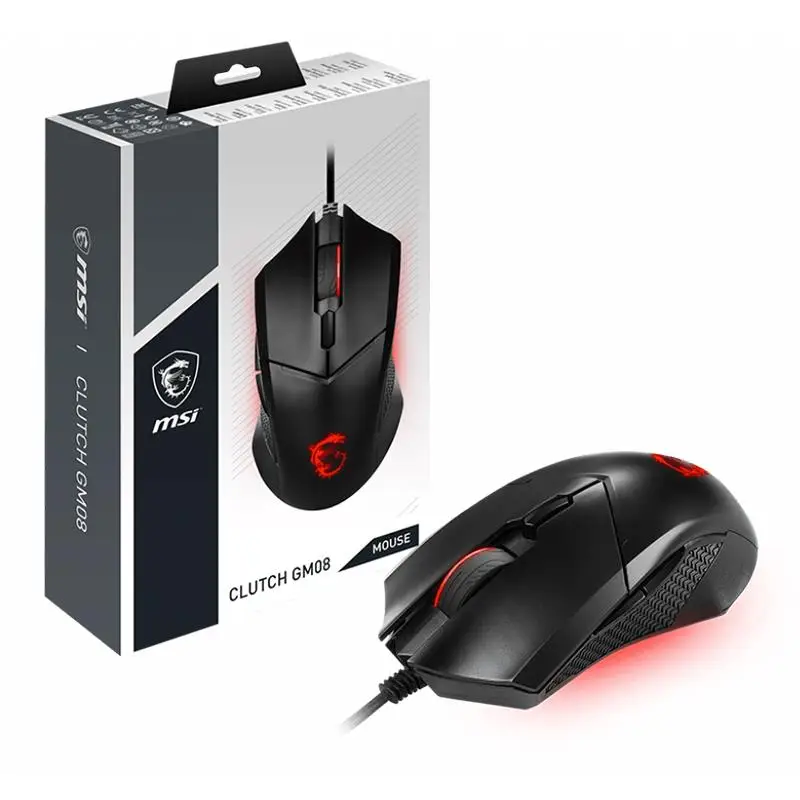 MSI Clutch GM08 Gaming Mouse 4200 DPI Optical Sensor 3 Adjustable Weights Buttom RED LED Lighting Symmetrical Design Original