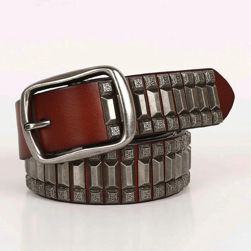 men fashion original leather studded belt punk gothic pin buckle belts brand designer strapon youth Decorative stylish waistband