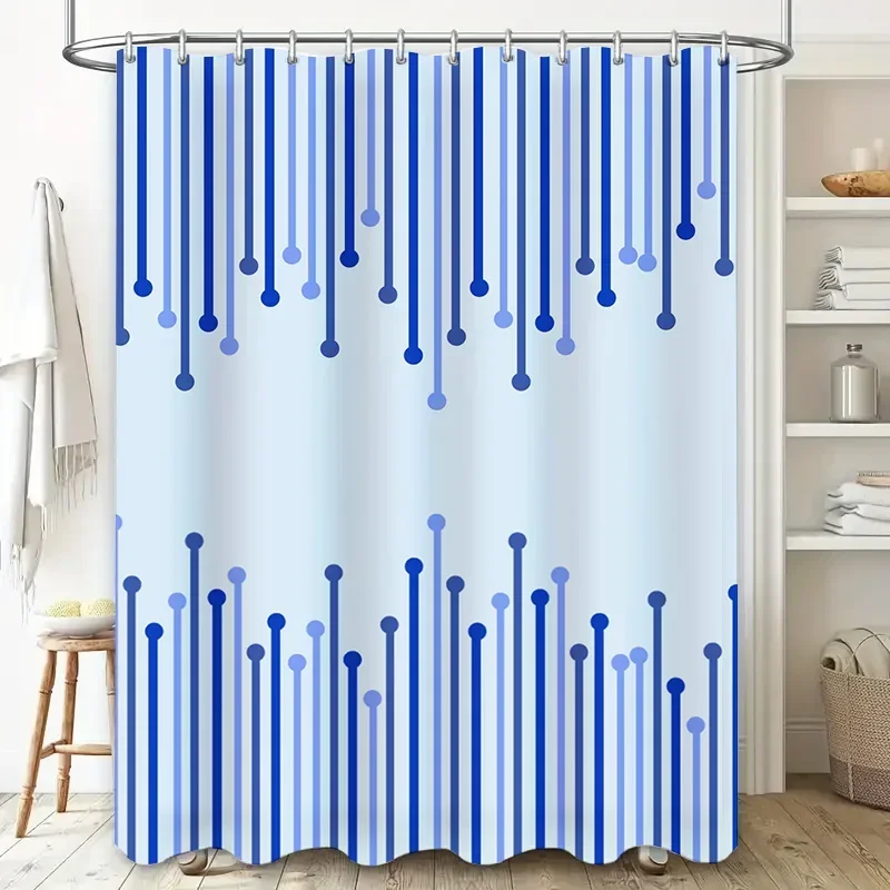 Blue Striped Shower Curtain Modern Design Bathroom Decor Waterproof Fabric Home Decoration Supplies Accessories Size: 180x240cmV