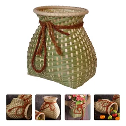 1pc Bamboo Woven Basket Odor Free Portable Storage Container Lightweight Decorative Flower Holder Farmhouse Rustic Home