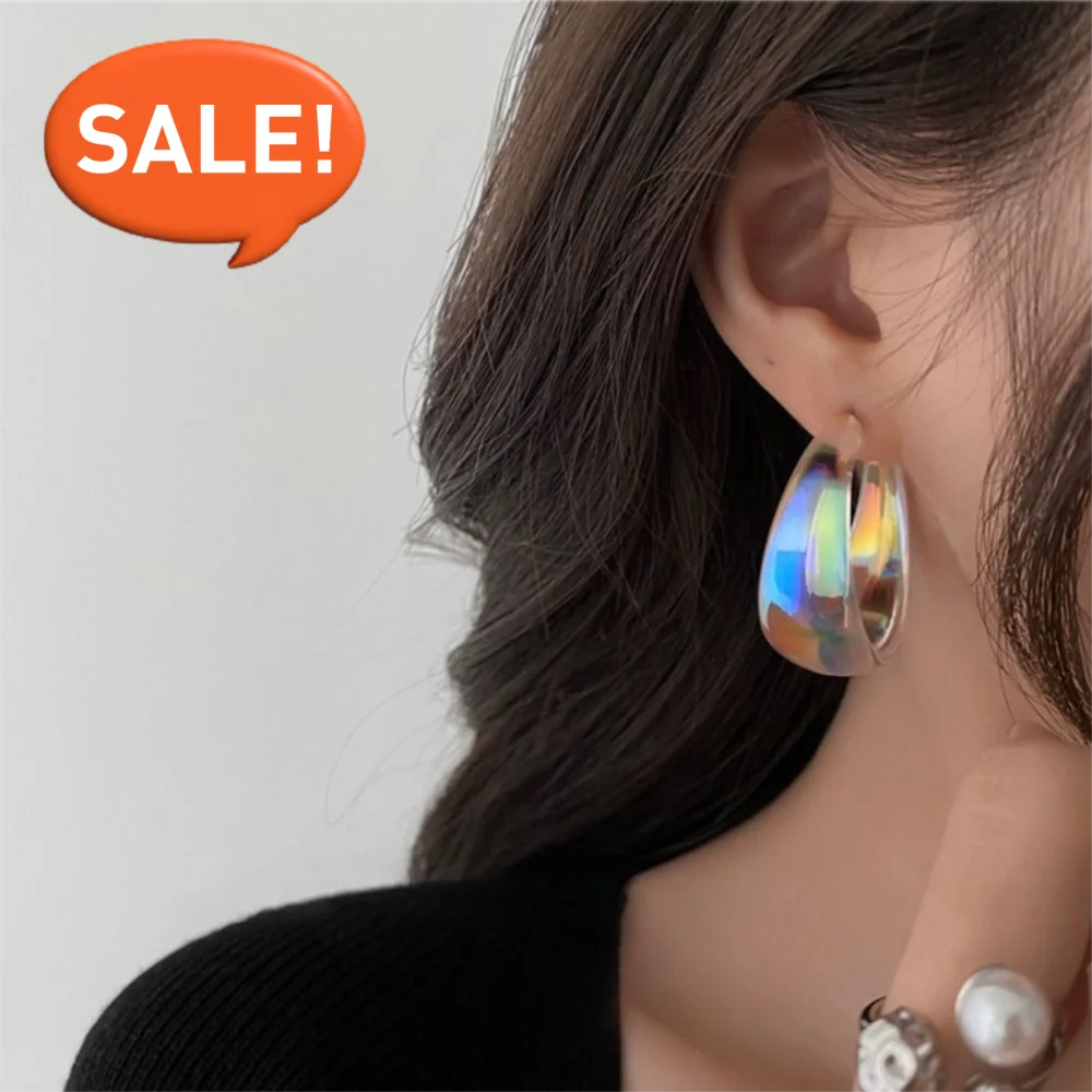 Korean Colorful Water Drop Earrings Large Vintage Hoop Earring Irregular Teardrop Dangle Earrings
