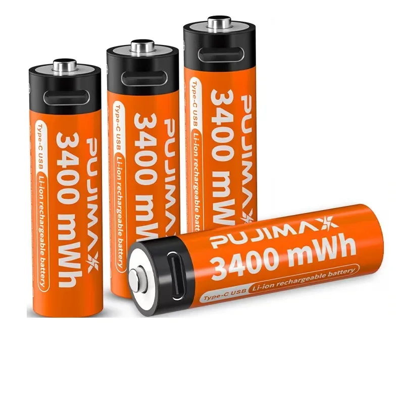 NEW 1.5V AA AAA Rechargeable Lithium Battery 3400mWh 1100mWh, Type-C Charging 1500 Cycles for Alarm Clock, Remote, Toys