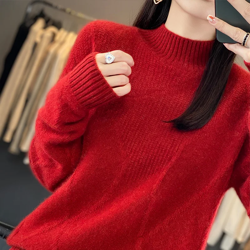 LDZWSM 100% wool cashmere sweater women's sweater high-necked long-sleeved pullover for autumn and winter warm pullover top