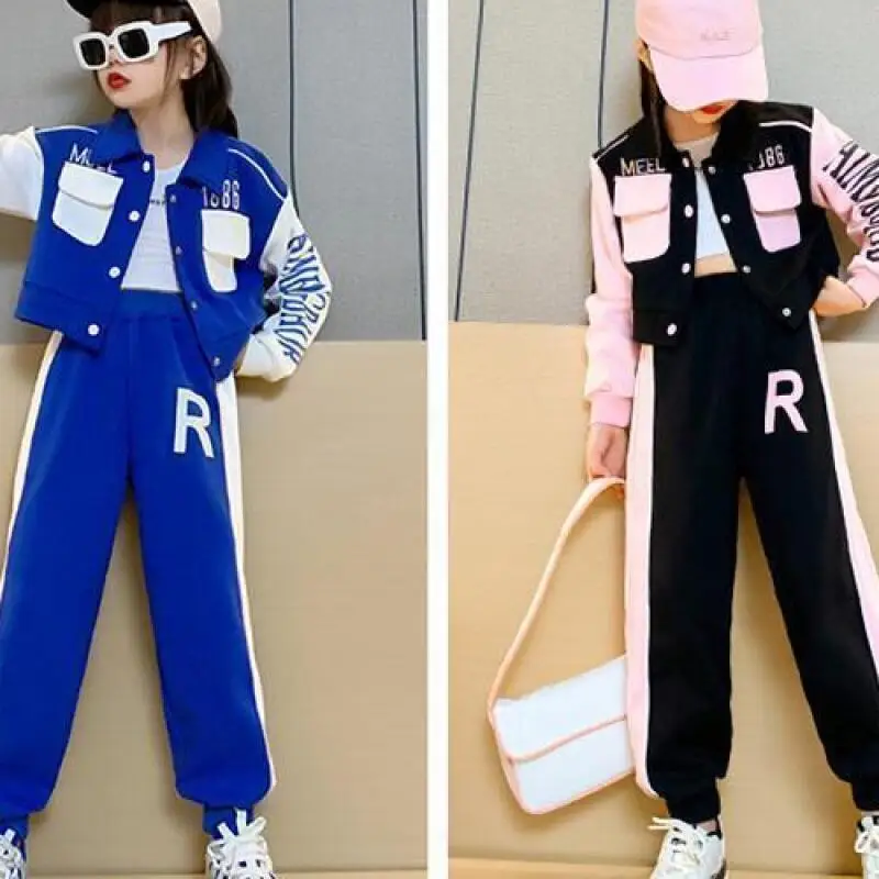 

Kawaii модный спортивный костюм для девочек, пальто, спортивные штаны, студенческие осенние повседневные топы с героями мультфильмов, длинные штаны, комплект из 2 предметов, детская одежда