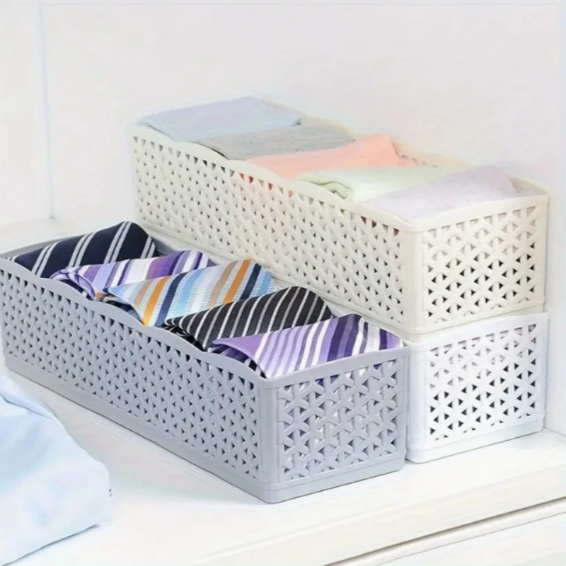 

1pc Home Storage Box Plain Plastic Stackable Drawer Small Item Organizer Five Compartment Underwear Sock Storage Box Storage Box