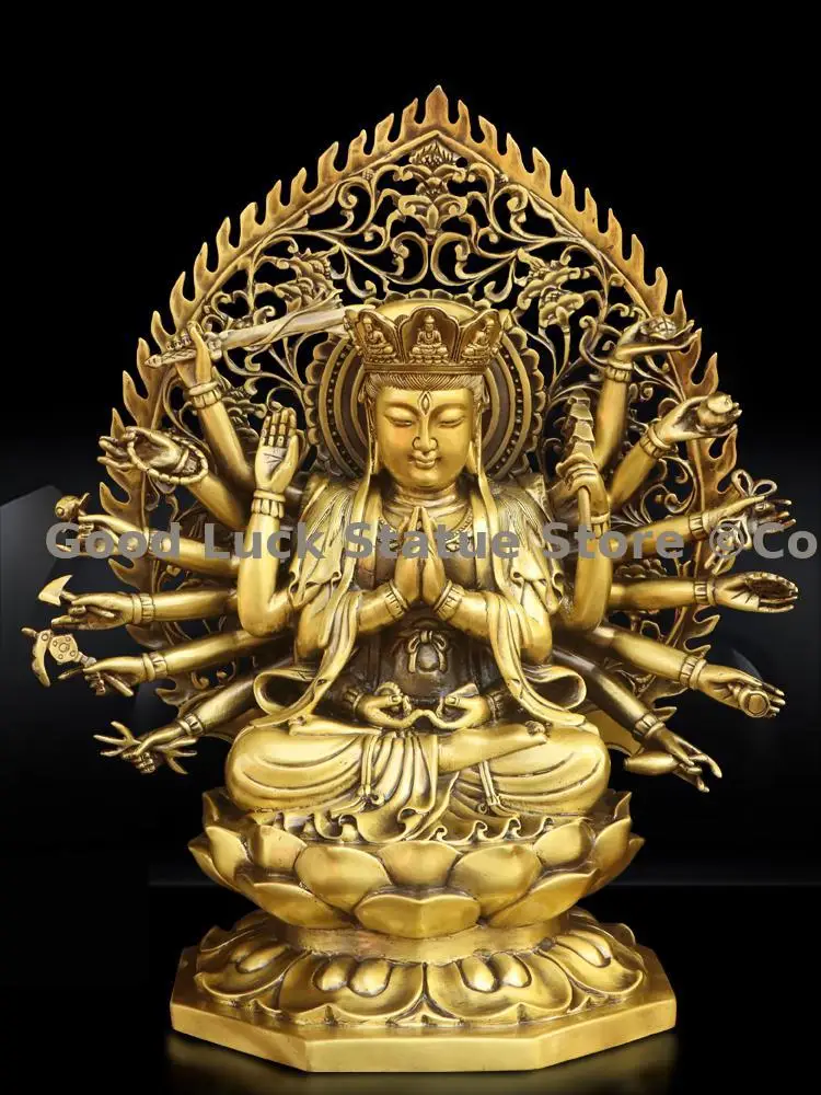 Large Safety Healthy luck efficacious Protection Talisman Buddhism home Temple Hall golden hands Cundi Bodhisattva Buddha statue