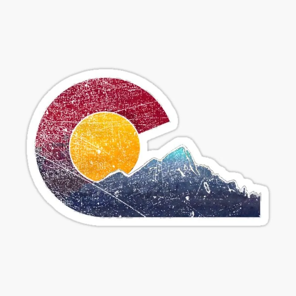 Colorado Flag Themed Mountain Scenery Sticker for Laptop Decor Bedroom Car Cute Cartoon Art Fashionable Public Suitcase