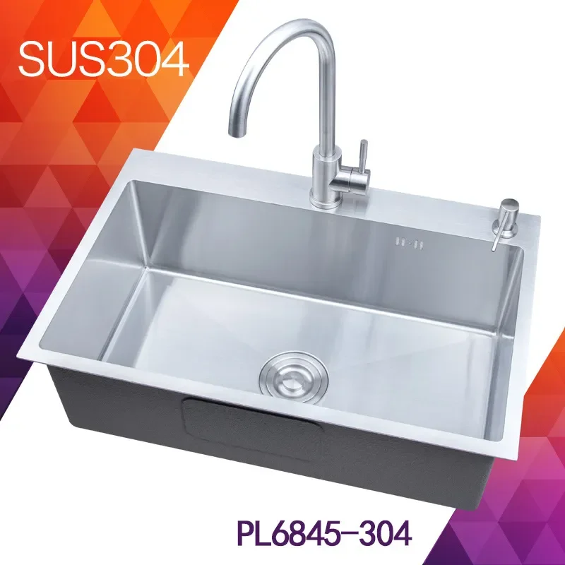 304 Stainless Steel Handmade Single Basin Brushed Finish Small Rounded Corner Sink with Drain Basket for Kitchen Vegetable