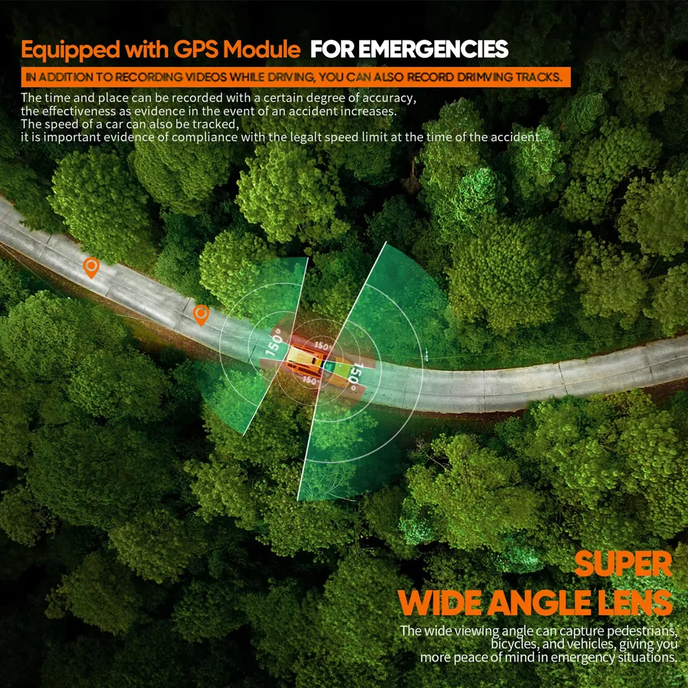 AOEDI 4 canali Dash Cam per auto GPS Wifi Visione notturna 1080P Videocamera per auto