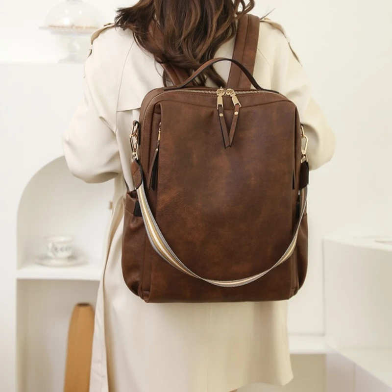 

Осенний новый женский рюкзак в простом стиле в стиле ретро, многофункциональный модный женский рюкзак из искусственной кожи, дорожный рюкзак для отдыха