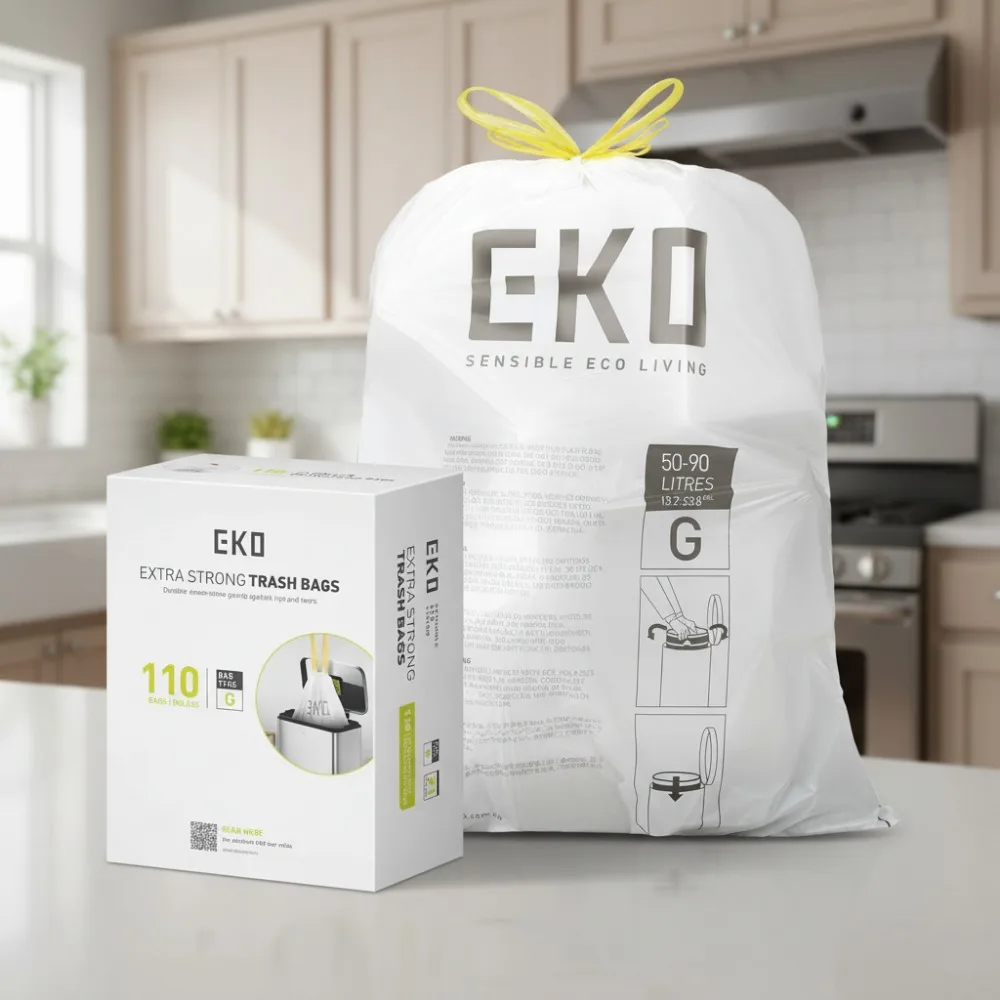 

Extra-Strong 21 Gallon Drawstring Trash Bags, 110 Count, Leak & Tear Resistant for Kitchen & Household Use