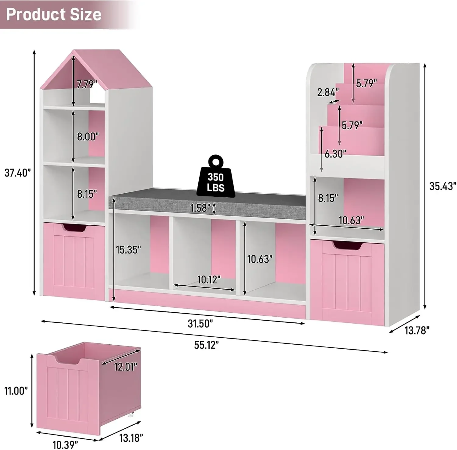 [أفضل بائع، اشترِ الآن! ]خزانة كتب للأطفال مع زاوية للقراءة، ورف كتب للأطفال مع 7 مكعبات تخزين ودرجين متحركين