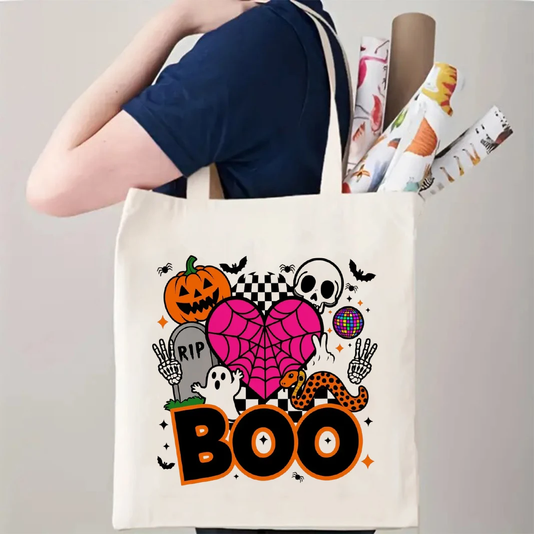 

Холщовая большая сумка Boo Ghost на Хэллоуин, легкая прочная сумка большой вместимости для ежедневных поездок, покупок, пикника, путешествий