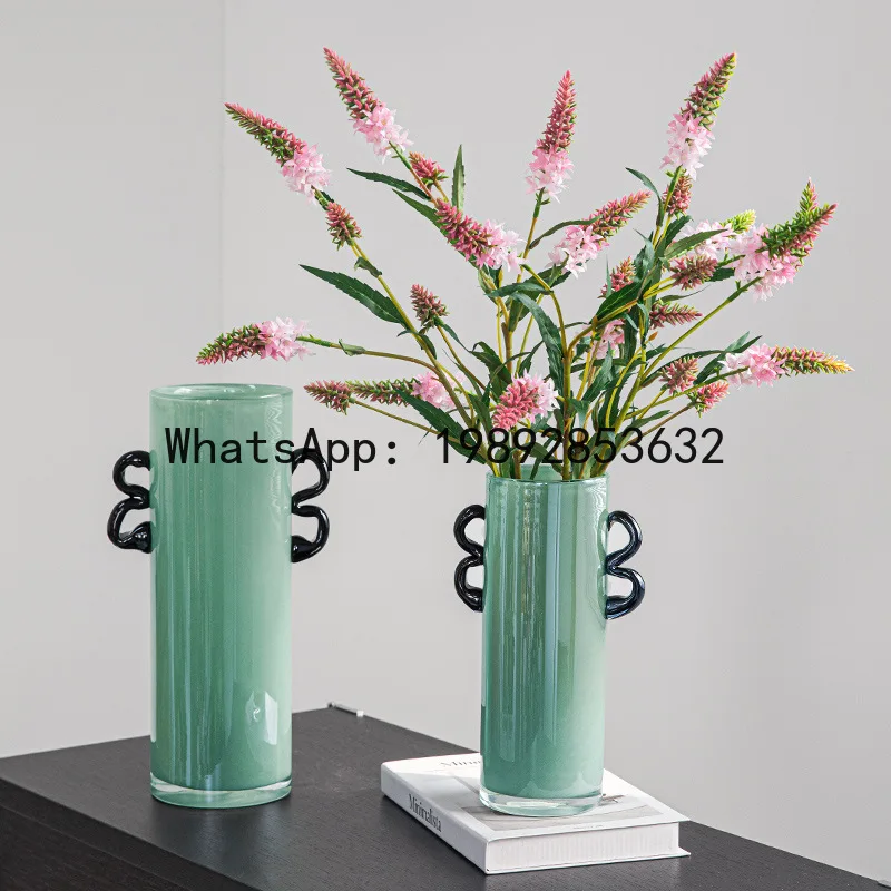 

Glass Vase Double-eared Straight-tube Flower Vase Flower Arrangement Accessories Hydroponics Terrarium Home Decoration