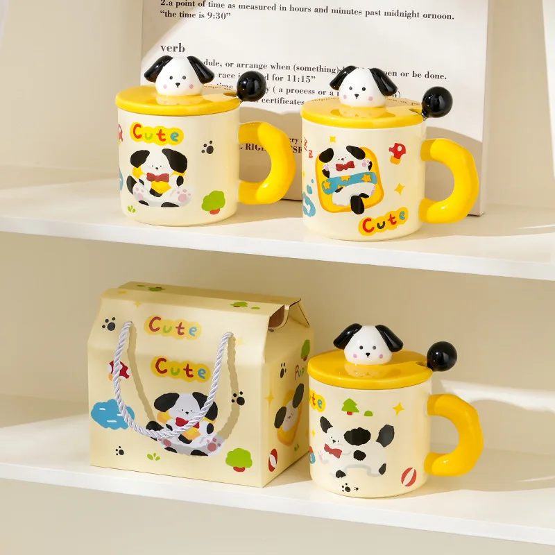 Kitchen,Dining & Bar High-value cartoon ceramic cup with lid for household ins style couple water cup creative hand gift box mug