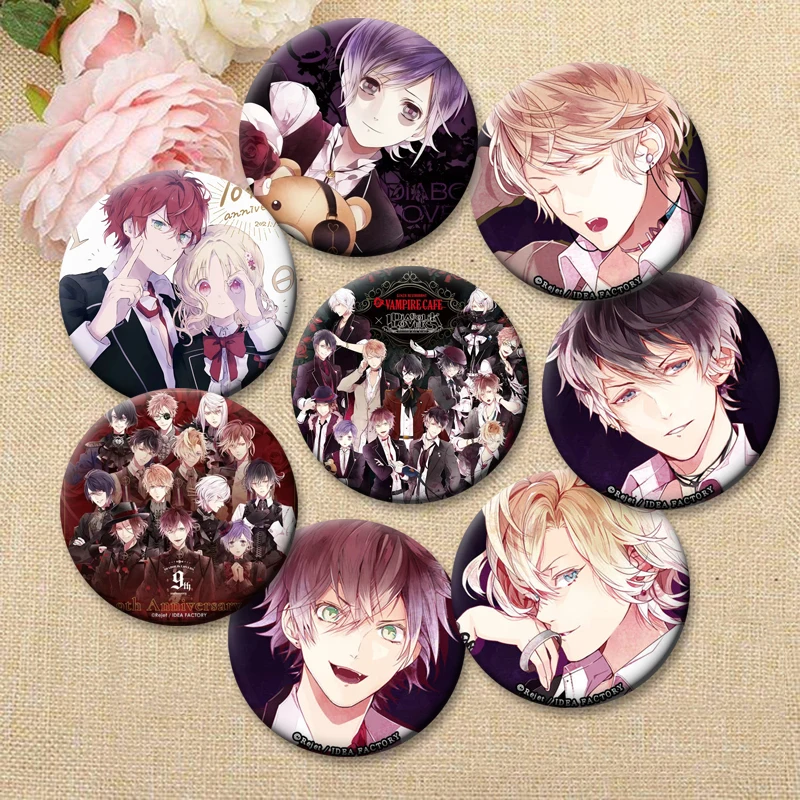 Sakamaki Shu Ririe Komori Yui Sakamaki Reiji Sakamaki Ayato Broches de desenho animado Redondo Display Lapela Pin Anime Diabolik Lovers Badge