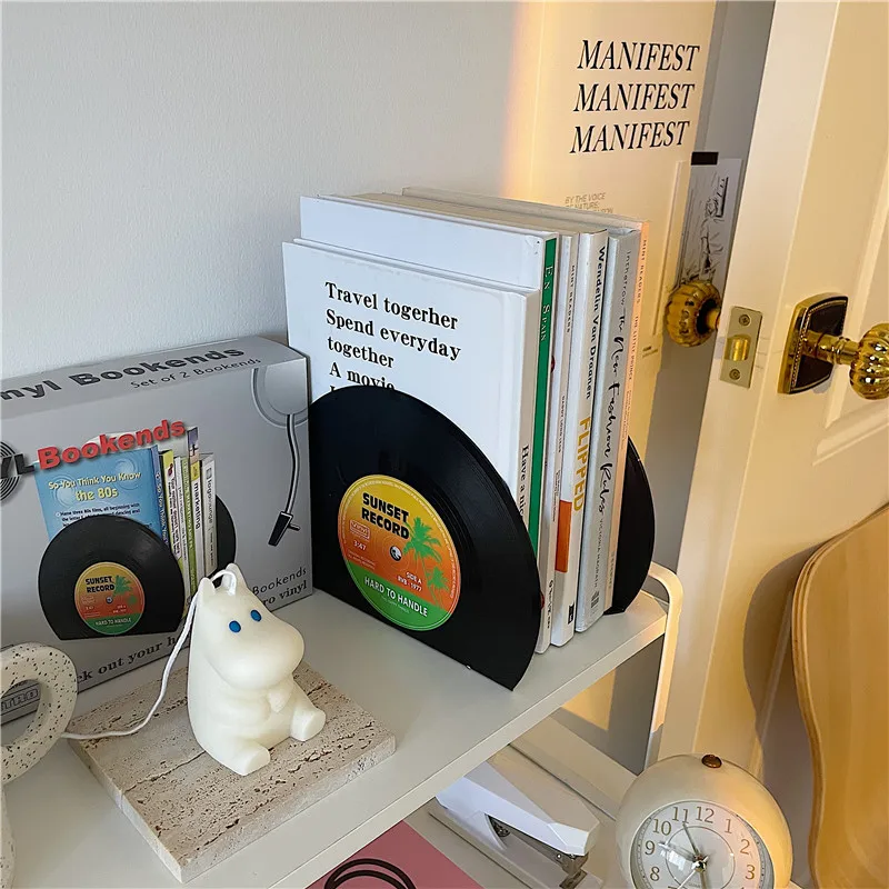 Vinyl CD Bookends Creative Record Bookstand Desktop Decoration Rubbie Vintage Partition Bookcase Office Accessories