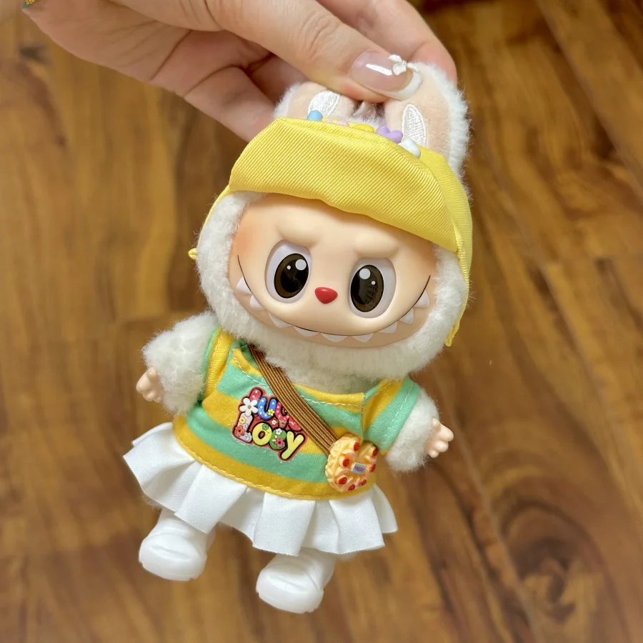 17cm Mini Plush Doll'S Clothes Outfit Accessories For Korea Kpop Labubu Idol Sitting Party V1 V2 Autumn onesie hat set Clothing