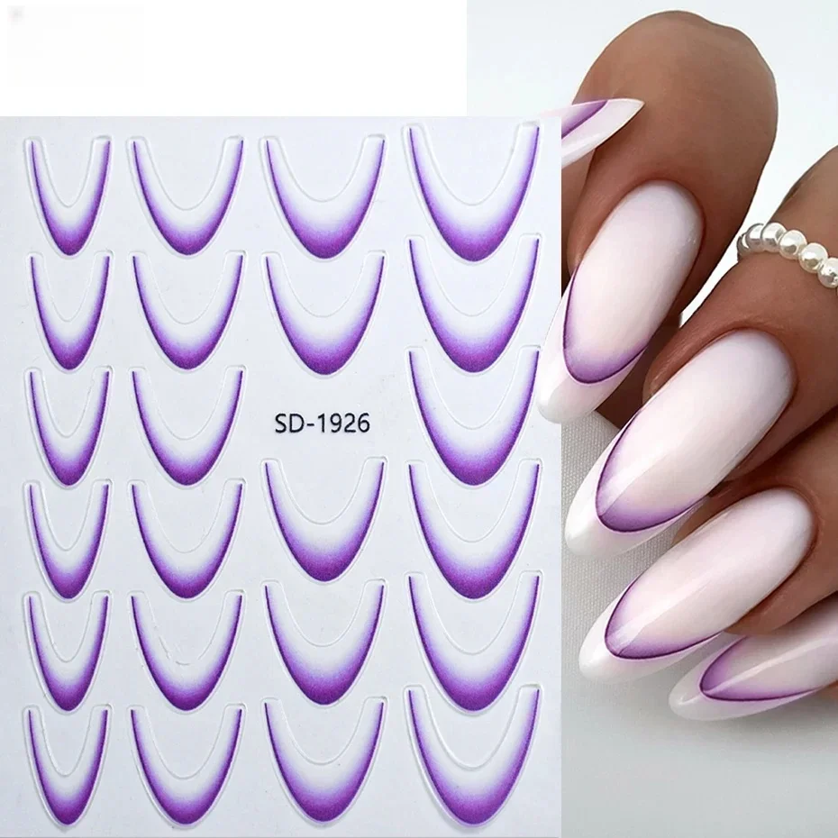 Gradient French Line Nail Stickers Decals Purple Pink Blue 3D French Tips Manicure Nail Art Gel Sliders Decorations Accessories