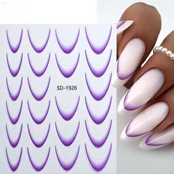 Gradient French Line Nail Stickers Decals Purple Pink Blue 3D French Tips Manicure Nail Art Gel Sliders Decorations Accessories