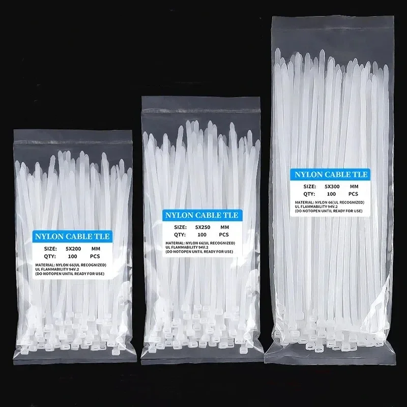 Cable tie, industrial grade nylon 66 3.6 * 200mm self-locking plastic cable tie, length 100mm and width 2.5mm