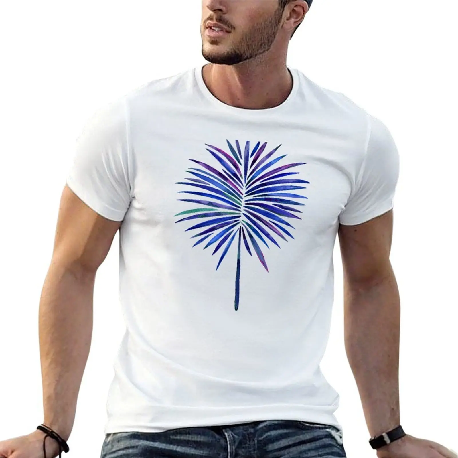 Tropical Fan Palm – Indigo T-Shirt custom shirt heavyweights t shirts for men graphic