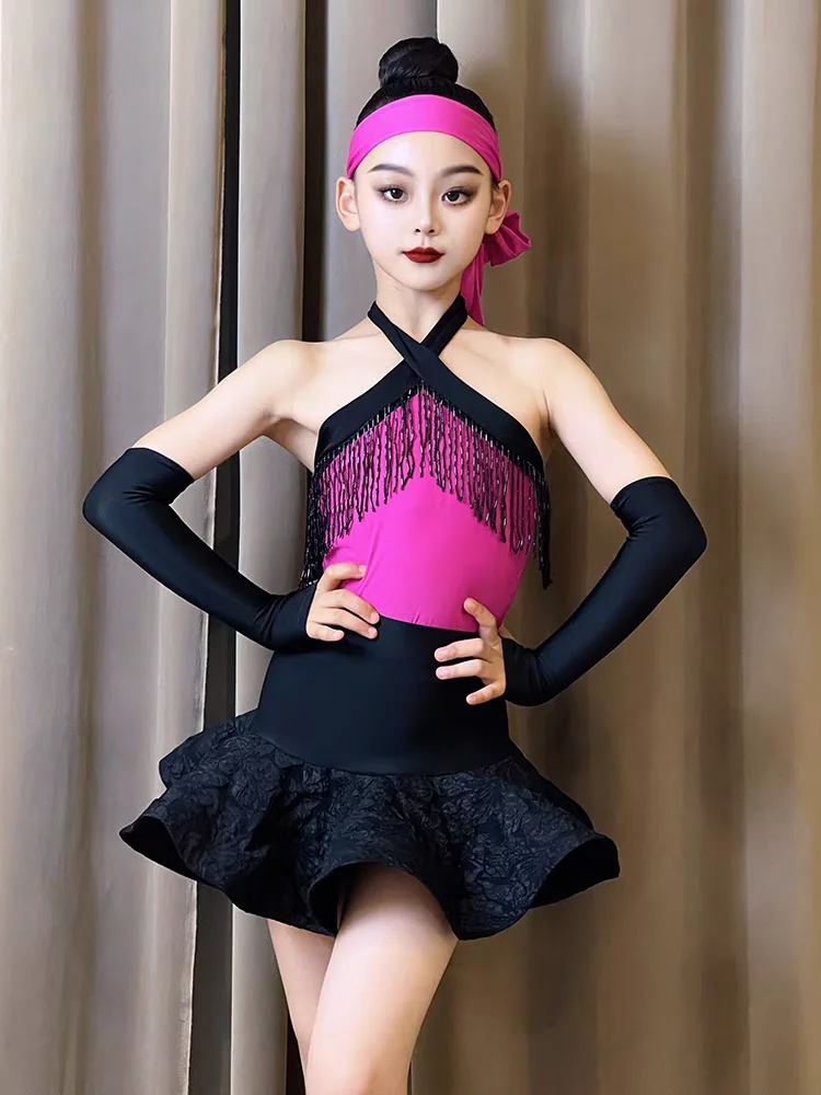 Latin Dance Dress Girls' New Professional Competition Table Performance Clothing Children's Split Practice Dance Skirt Set