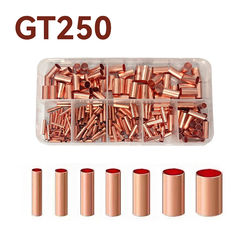 

1Box/250PCS Copper Connecting Tube Straight-through Connection Wire Ferrules Kits 7Size Crimp Connector Electrical Butt Terminal