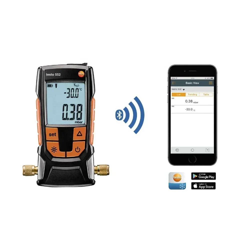 Testo 552 Digital Vacuum Micron Gauge with Bluetooth and Coupler 0560 Vacuum Measuring Instrument 0-26.66mbar Pressure Gauge