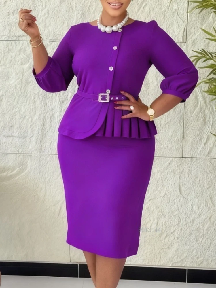 

Новые шикарные африканские платья средней длины для женщин, однобортное платье с рукавами 3/4, поясом и оборками, элегантное мусульманское платье на день рождения, свадебное платье