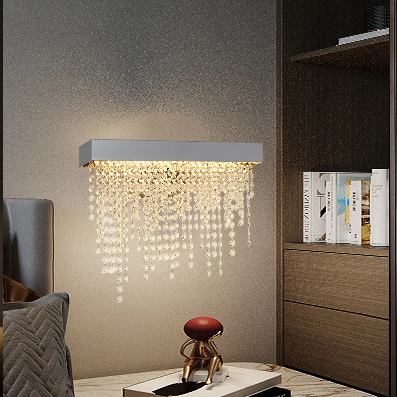 Imagem -04 - Modern Crystal Led Wall Sconce para o Quarto Ouro Preto Prata Abajur de Cabeceira Home Decor Sala de Estar Luminária Lustre