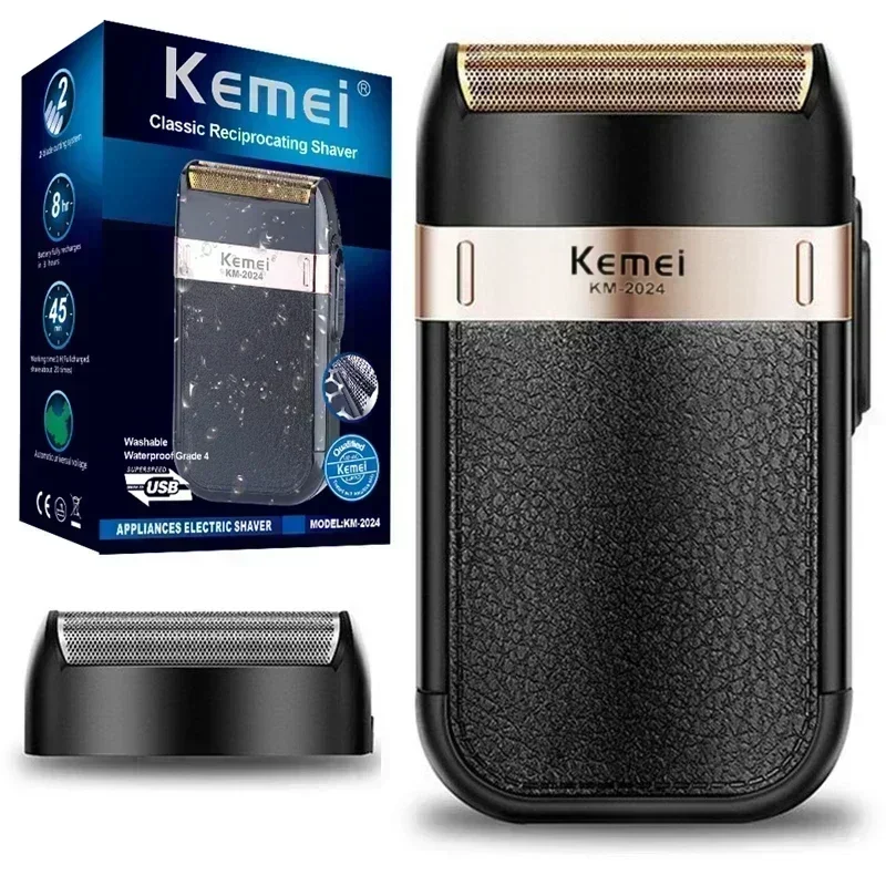 

Оригинальная мощная перезаряжаемая электробритва Kemei для бороды для мужчин, машина для бритья лысины, моющаяся электрическая бритва для влажной и сухой уборки