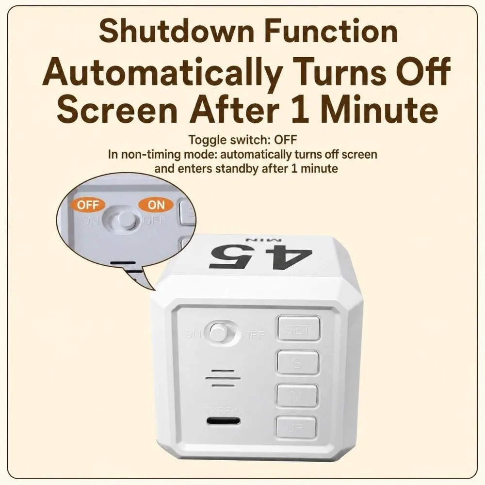 LED Display Digital Visual Timer Silent Running 4 Preset Time Gravity Sensor Timer Alarm Function 0-99 Minutes