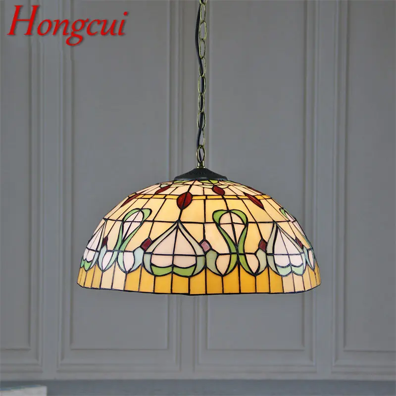 

Hongcui Tiffany Glass Pendant Lamp LED Creative Pattern Vintage Hanging Light Decor for Home Dining Room Bedroom Hotel