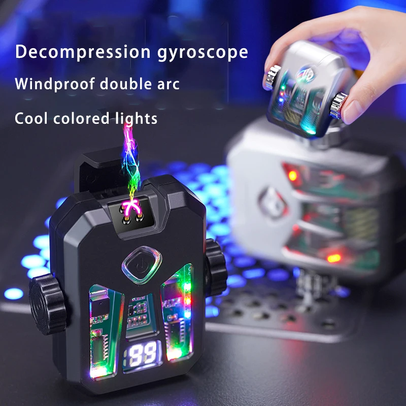 New Decompression Fingertip Gyroscope Dual Arc Charging Lighter Illuminator USB Creative Metal Igniter Cool