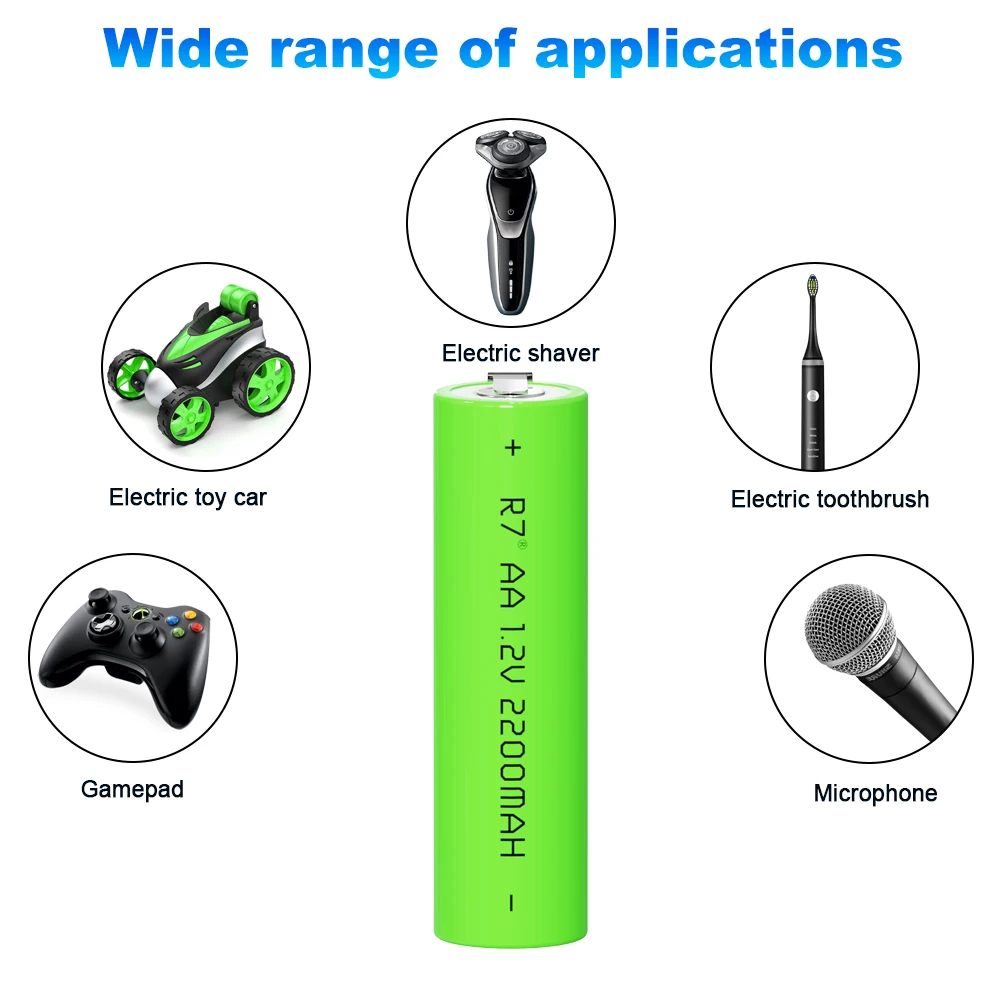 R7 brand Original AA Rechargeable Battery 1.2V 2200mah AA Ni-MH Battery with Solder Pins for DIY Electric Razor toothbrush Toys