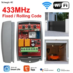 Tuya WIFI Garage Door Controller 433.92MHz Receiver 12V 24V 1110V 220V Universal Gate Remote Switch Fixed Rolling Code 433MHz