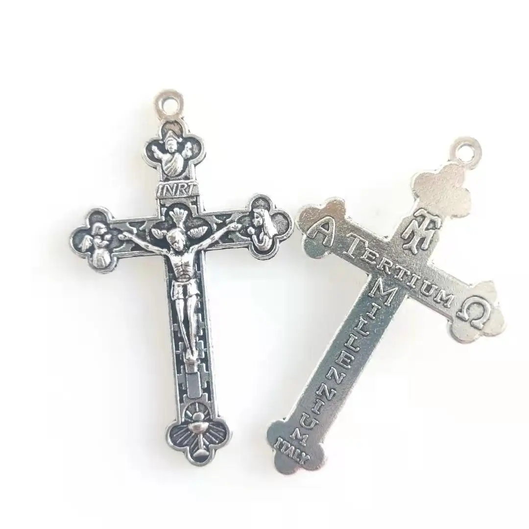 50pcs/pack cheap antique silver plating one hole alloy cross