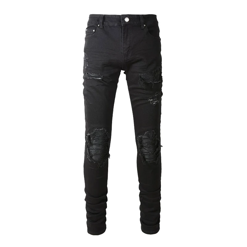 

High Street Men's Ripped Vintage Black Jeans Fashion Slim Denim Pants Designer Brand Hip Hop Male Tapered Trousers A8520