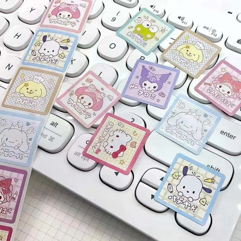 500Pcs Sanrio Kuromi Melody Pochacco Hellokitty Cute Shape Sticker Tape Anime Cartoon Decoration Seal Roll Sticker Reward Gift