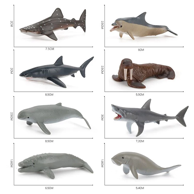 Simulation Marine Life Action Figures Ocean Animal Model Educational Toys Cake Topper,Collection Gift Shark Dolphin Hammerhead